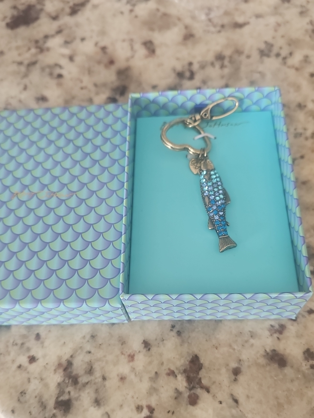 Betsey Johnson Blue Crystal Fish Key & Card Holder